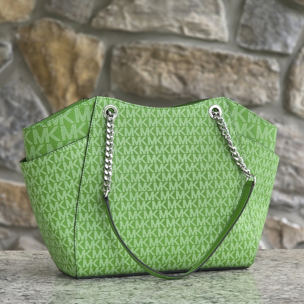 Michael Kors Jet Set Logo Large Green Shoulder Bag - Picture 3 of 9